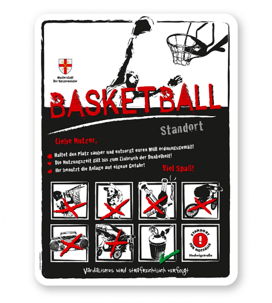 Spielplatzschild Basketball 8P-weiß - DS
