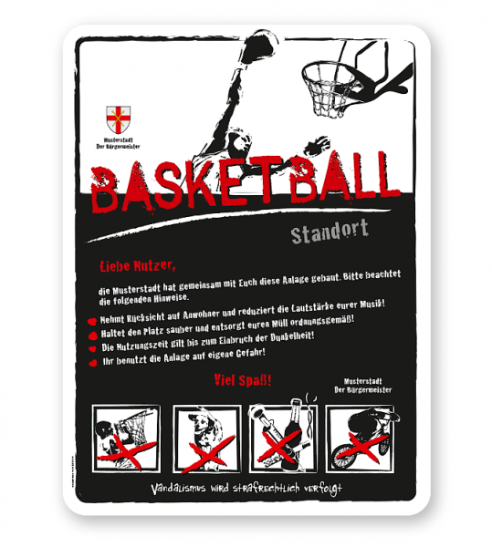 Spielplatzschild Basketball 4P-weiß - DS
