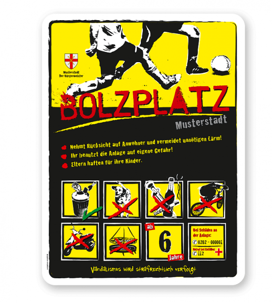 Bolzplatzschild Bolzplatz 8P-gelb - DS