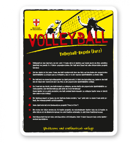 Spielplatzschild Spielregeln Volleyball - gelb - DS
