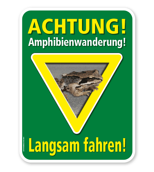 Tierschutzschild Achtung, Amphibienwanderung. Langsam fahren – G/GW