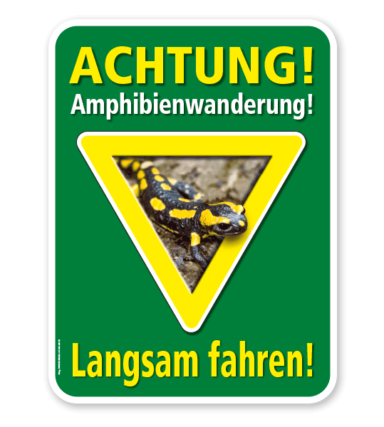 Tierschutzschild Achtung, Amphibienwanderung. Langsam fahren - Salamander – G/GW