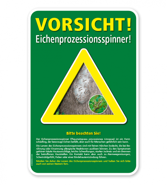 Warnschild Vorsicht, Eichenprozessionsspinner – G/GW