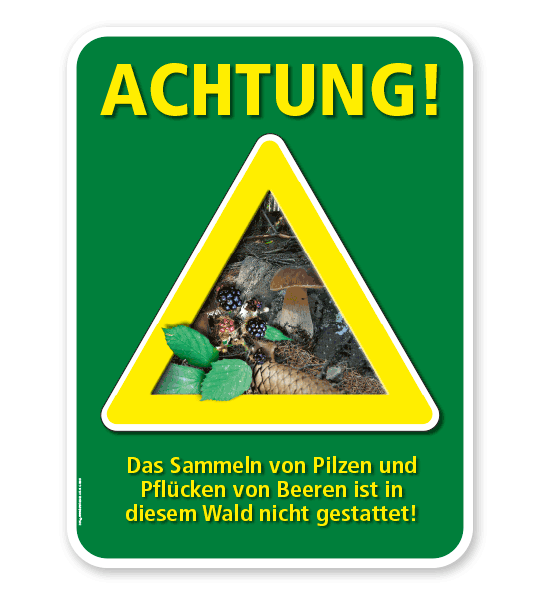 Forstschild Achtung, das Sammeln von Pilzen und Beeren ist in diesem Wald nicht gestattet – G/GW