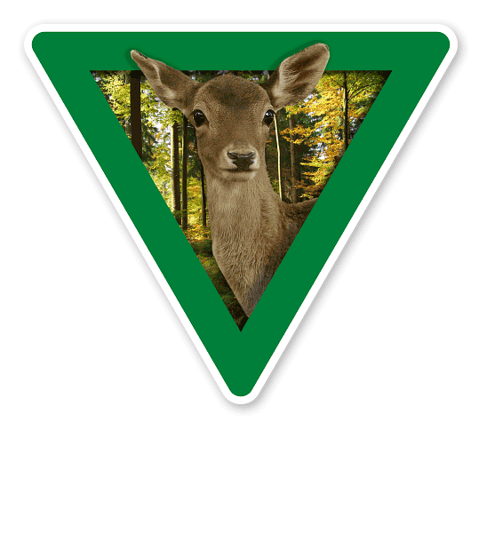 Verkehrsschild Vorsicht, Tierfütterung - Reh - Tierschutz (grün)