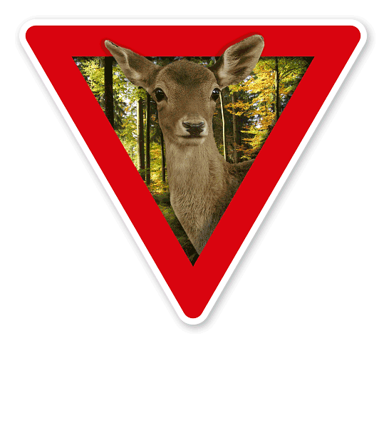 Verkehrsschild Vorsicht, Tierfütterung - Reh - Tierschutz (rot)