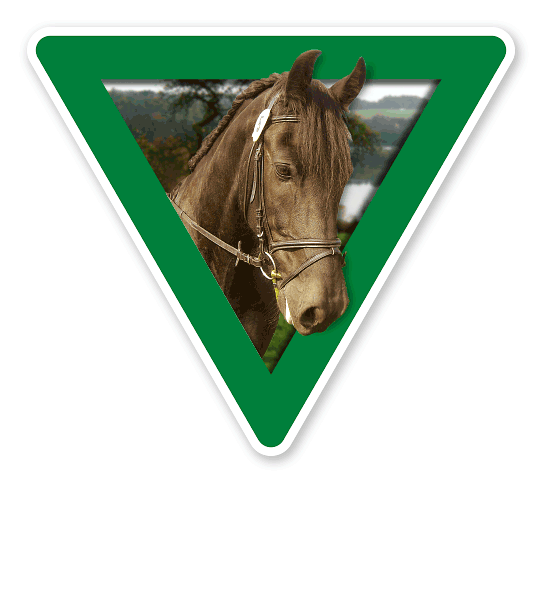 Verkehrsschild Vorsicht, Pferde (grün)