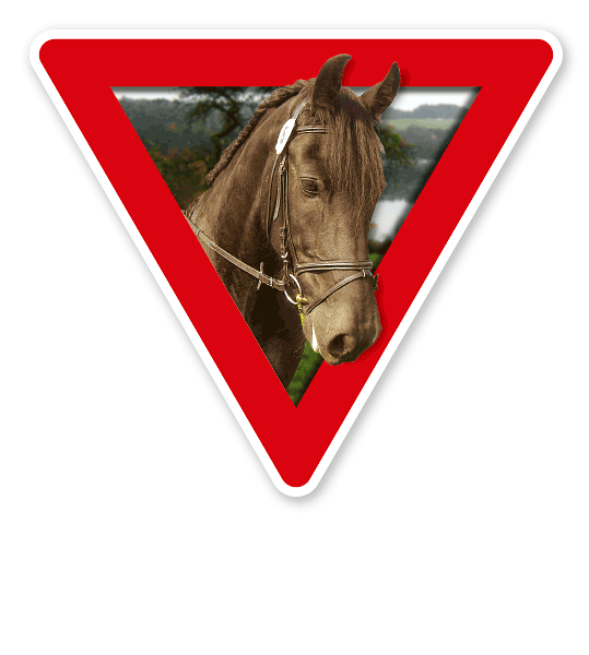 Verkehrsschild Vorsicht, Pferde (rot)