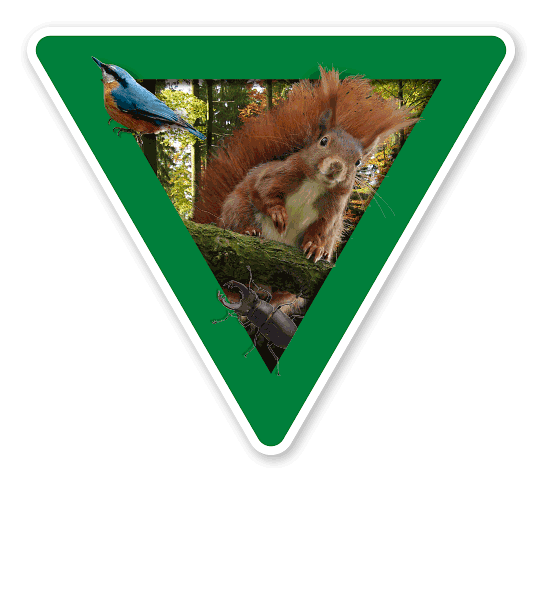 Verkehrsschild Vorsicht, Waldnaturschutzgebiet (grün)