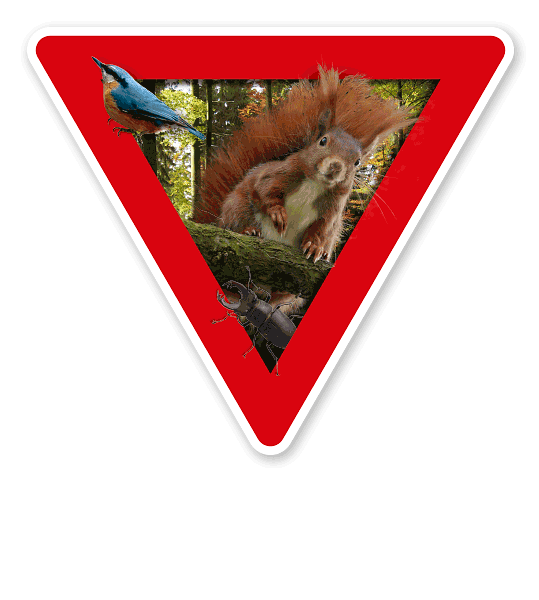 Verkehrsschild Vorsicht, Waldnaturschutzgebiet (rot)