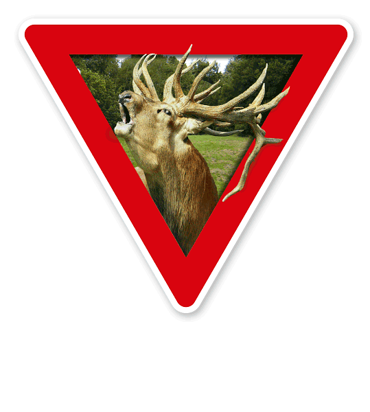 Verkehrsschild Vorsicht, Wildschutzgebiet - Tierschutz (rot)