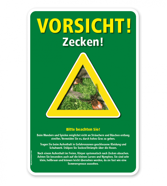 Warnschild Vorsicht, Zecken - mit Hinweisen – G/GW