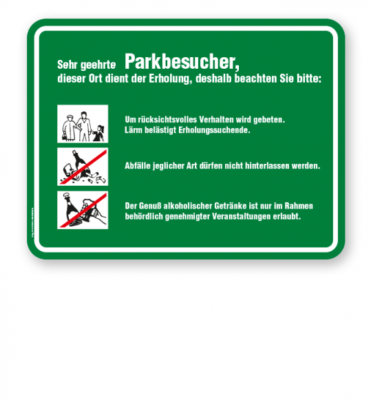 Schild Sehr geehrte Parkbesucher - Verhaltensregeln 3P - GF