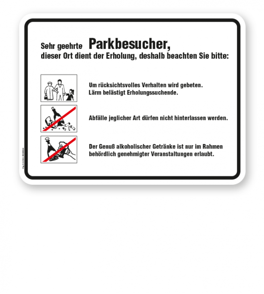 Schild Sehr geehrte Parkbesucher - Verhaltensregeln 3P - GF