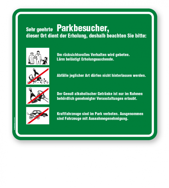 Schild Sehr geehrte Parkbesucher - Verhaltensregeln 4P - GF
