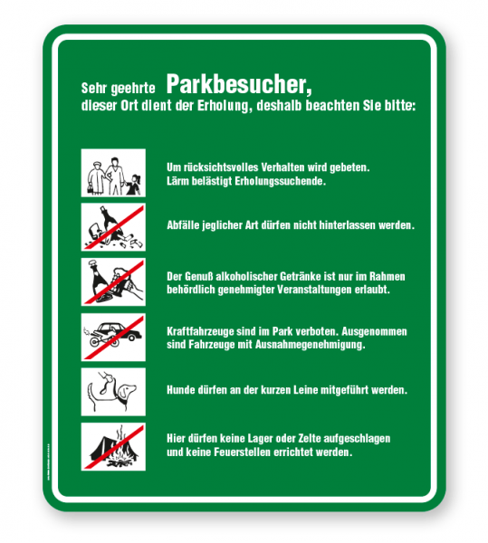 Schild Sehr geehrte Parkbesucher - Verhaltensregeln 6P - GF