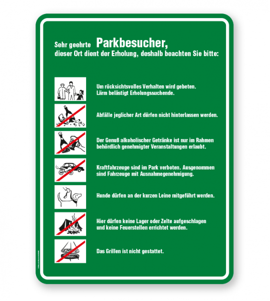 Schild Sehr geehrte Parkbesucher - Verhaltensregeln 7P - GF