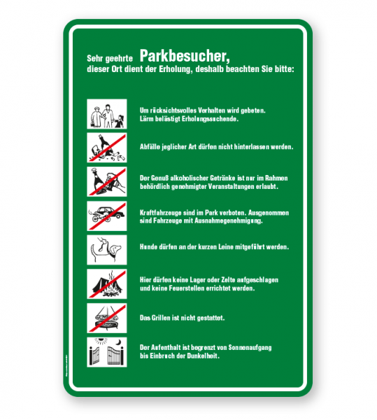 Schild Sehr geehrte Parkbesucher - Verhaltensregeln 8P - GF
