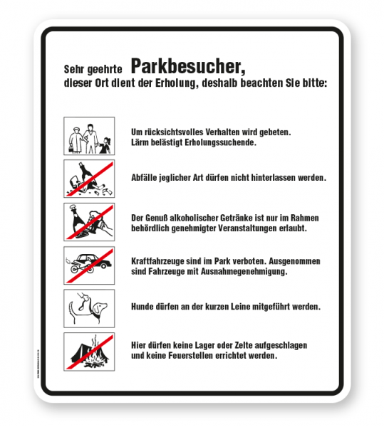 Schild Sehr geehrte Parkbesucher - Verhaltensregeln 6P - GF