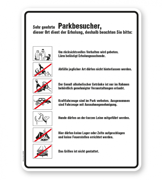 Schild Sehr geehrte Parkbesucher - Verhaltensregeln 7P - GF
