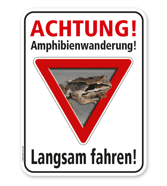Tierschutzschild Achtung, Amphibienwanderung. Langsam fahren – G/GW
