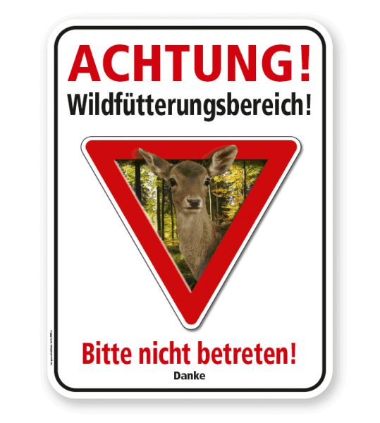 Forstschild Achtung, Wildfütterungsbereich. Bitte nicht betreten – G/GW