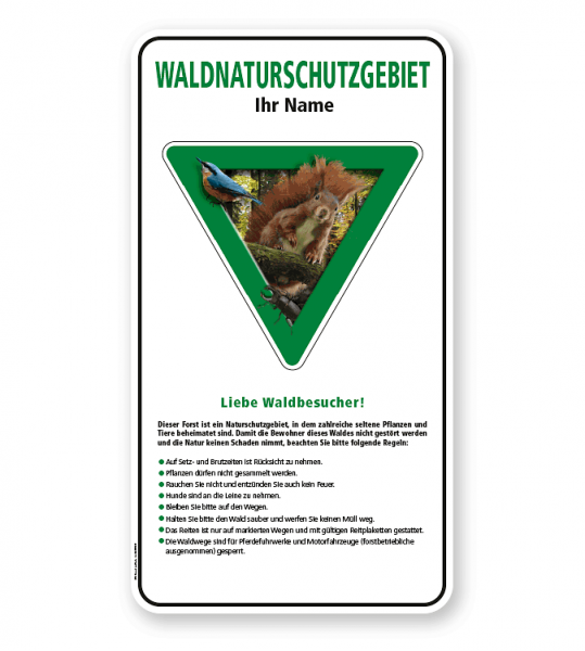 Forstschild Waldnaturschutzgebiet mit Hinweisen – G/GW