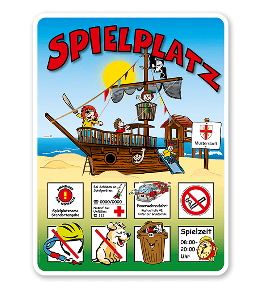 Spielplatzschilder Spielplatz - Piratenschiff am Strand 8P - KSP-2