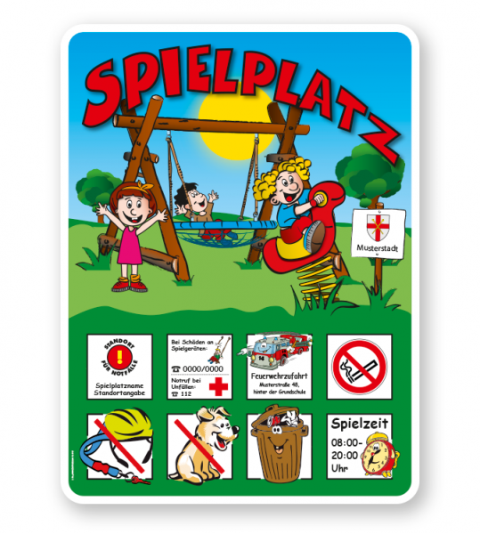 Spielplatzschild Kleinkinderspielplatz mit Wippe und Vogelnestschaukel - KSP-2