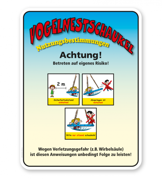 Spielplatzschild Vogelnestschaukel - Nutzungsbestimmungen - KSP-2
