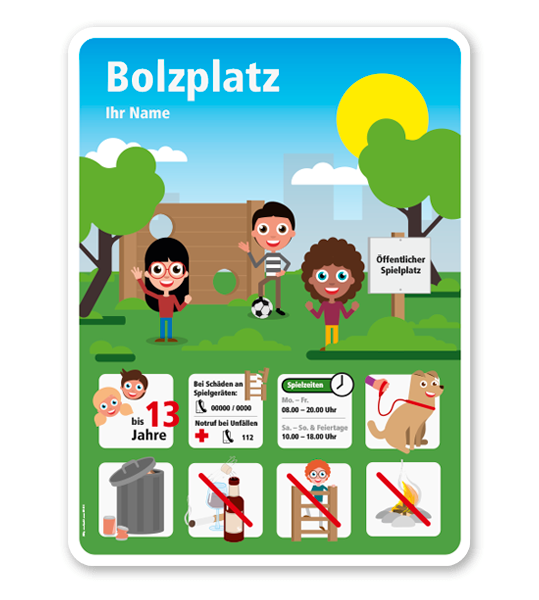 Spielplatzschild Bolzplatz mit Wand - KSP-4-BP-02