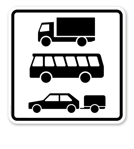 Zusatzschild Nur Kraftfahrzeuge mit einem Gesamtgewicht über 3,5 t, einschl. ihrer Anhänger, Zugmaschinen, Busse und PKW mit Anhänger - Verkehrsschild VZ 1049-13