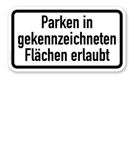 Zusatzschild Parken in gekennzeichneten Flächen erlaubt – Verkehrsschild VZ 1053-30