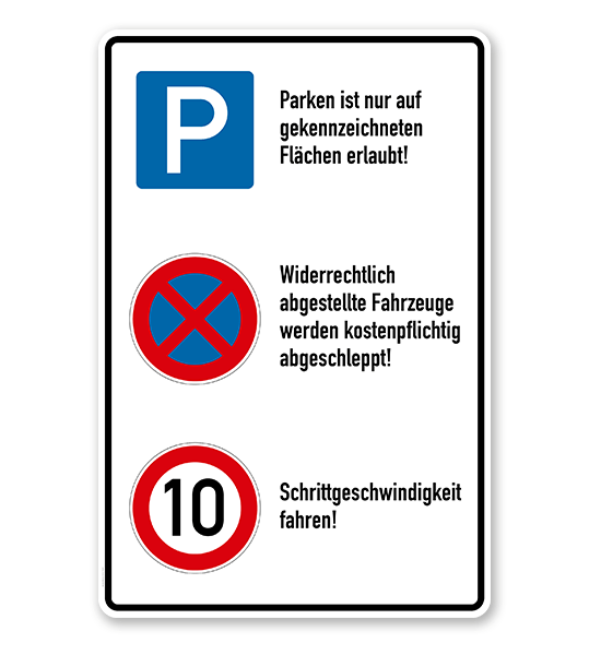 Schild Betriebsgelände - Parken - Halteverbot - Geschwindigkeitsbegrenzung - P