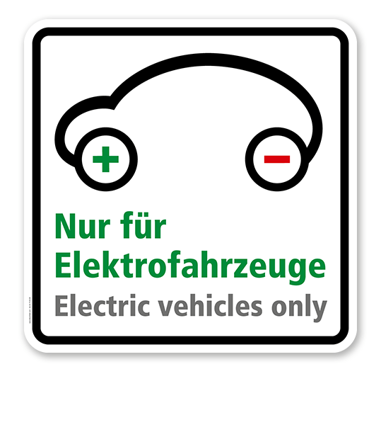 Schild Nur für Elektrofahrzeuge - Electric vehicles only - quadratisch - P