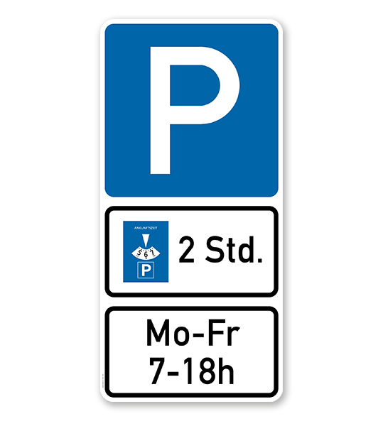 Parkplatzschild Parksymbol mit 2 Zusatzzeichen - Parkdauer - Kombination - P