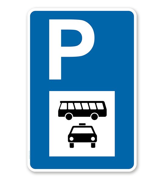 Parkplatzschild - Busse und Taxen - mit Symbol – P