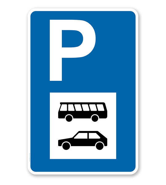 Parkplatzschild - PKW und Busse - mit Symbol – P