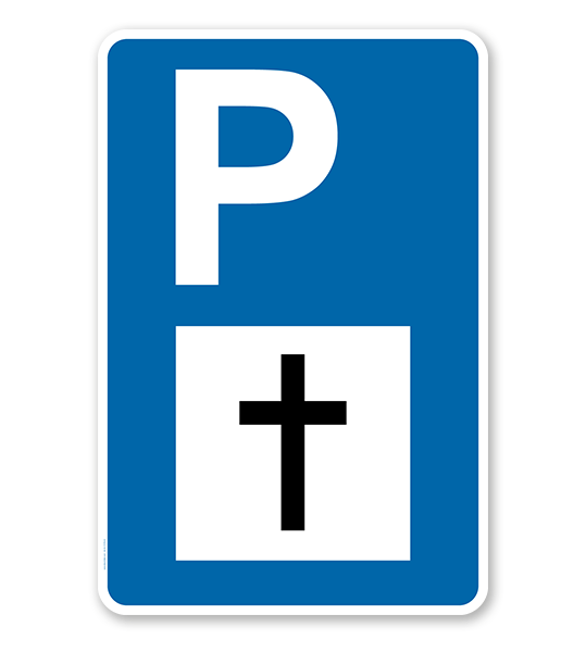 Parkplatzschild - Friedhof - mit Kreuzsymbol – P