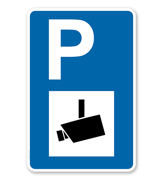 Parkplatzschild - Videoüberwacht - mit Kamerasymbol – P