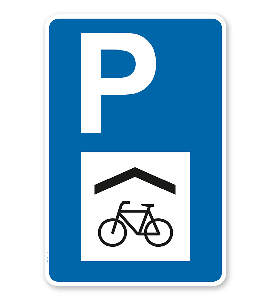Parkplatzschild - Überdachter Fahrradstellplatz - mit Symbol – P