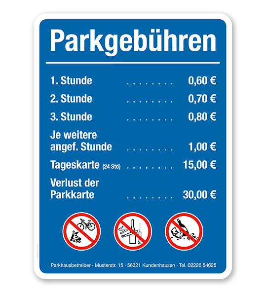 Parkplatzschild - Parkgebühren mit Verbotszeichen – P