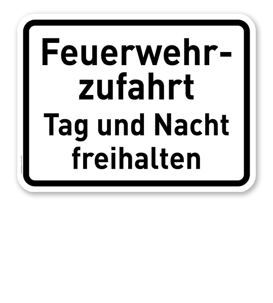 Zusatzschild Feuerwehrzufahrt Tag und Nacht freihalten - Verkehrsschild VZ 2433