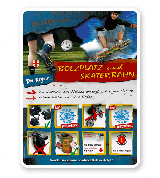 Spielplatzschild Bolzplatz und Skaterbahn 8P - PB