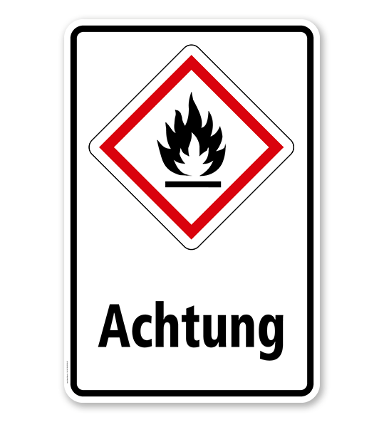 GHS - Schild Achtung, entzündbare Gase, Stoffe, Flüssigkeiten, Aerosole
