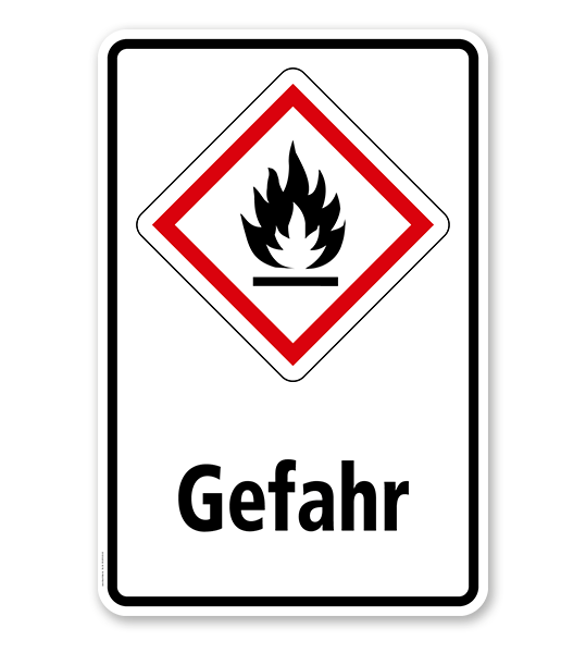 GHS - Schild Gefahr, entzündbare Gase, Stoffe, Flüssigkeiten, Aerosole