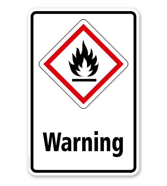GHS - Schild Warning, entzündbare Gase, Stoffe, Flüssigkeiten, Aerosole