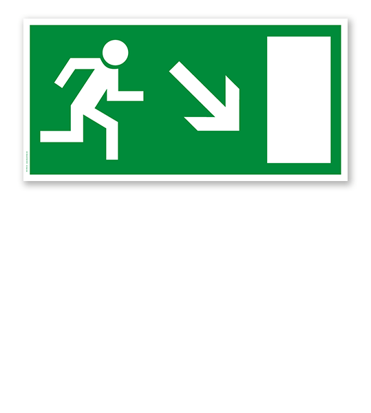 Fluchtwegschild Rettungsweg / Notausgang runter rechts (alte Norm)