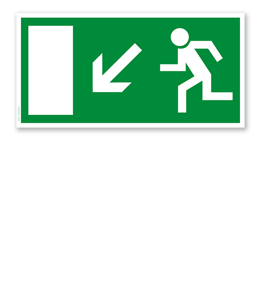 Fluchtwegschild Rettungsweg / Notausgang runter links (alte Norm)