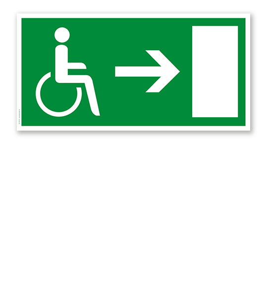 Fluchtwegschild Rettungsweg / Notausgang Behinderte rechts (alte Norm)